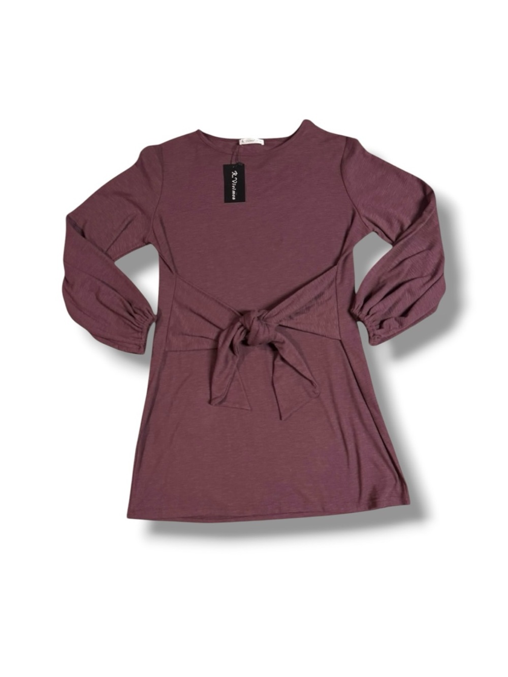 NWT R. Vivimos‎ Wine Colored Long Sleeve Dress with High Neck Front Tie Size 2XL